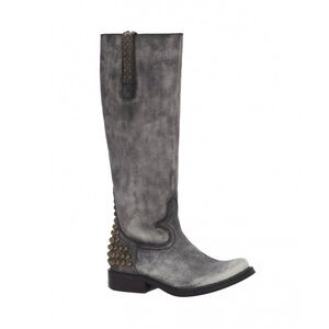 Steve Madden Distressed Leather Knee High Boots. Brass Studs. Washed Out Grey. 8